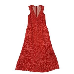 Rebecca Taylor Malia Twist Front Floral Silk Midi Dress Women's 4 Red Garden